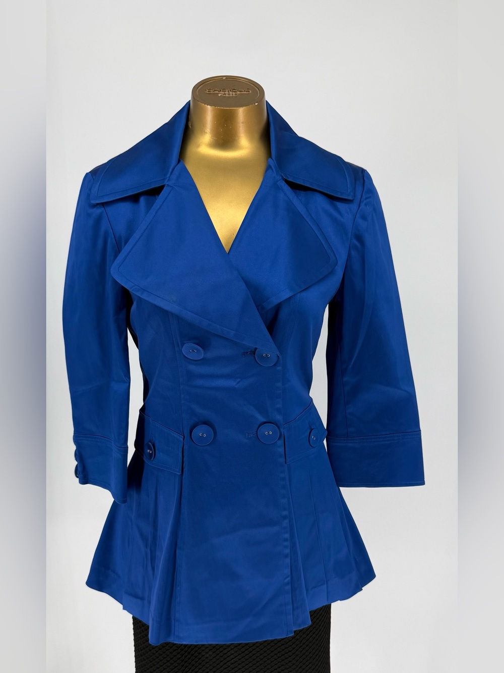Georgiou Studio Women's Double-Breasted Cobalt Blue Peplum Trench Jacket Size 4